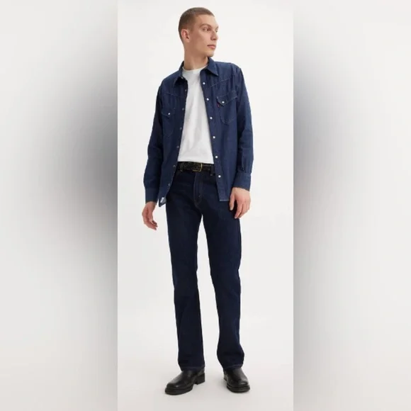 NWT Levi Jeans 517 Boot Cut Long Mens Dark Wash Blue Jeans Slim - Picture 1 of 10